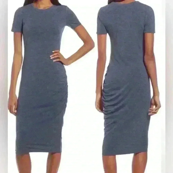 Treasure & Bond Dresses & Skirts - Treasure & Bond Side Ruched Body-Con Dress in Heathered Navy Blue Size XS